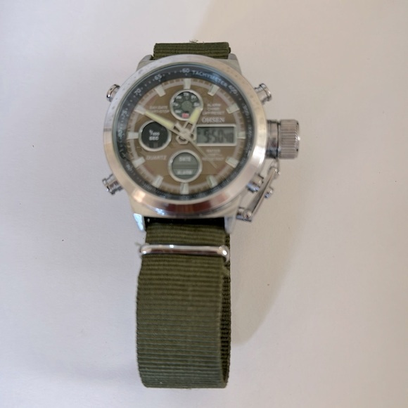 Ohsen Other - Ohsen Men's Military Army Green and Silver Watch Quartz Nylon Wristband